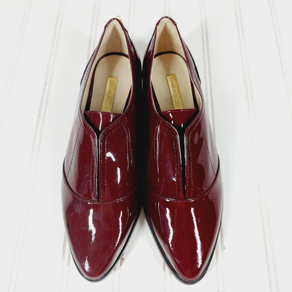 Louise et Cie Aviana Pearl Back Maroon Patent Leather Pointed Toe Loafers